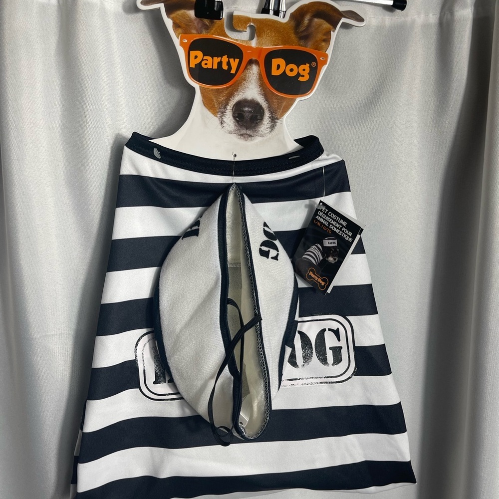 Party Dog Black and White Striped Halloween Costume Size L/XL G/TG NWT Jail Dog